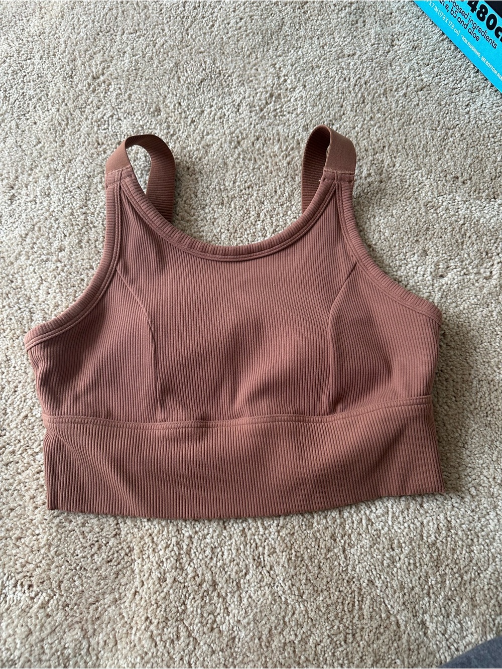 aerie Ribbed Crop Sports Bralette - Dusty Rose Brown